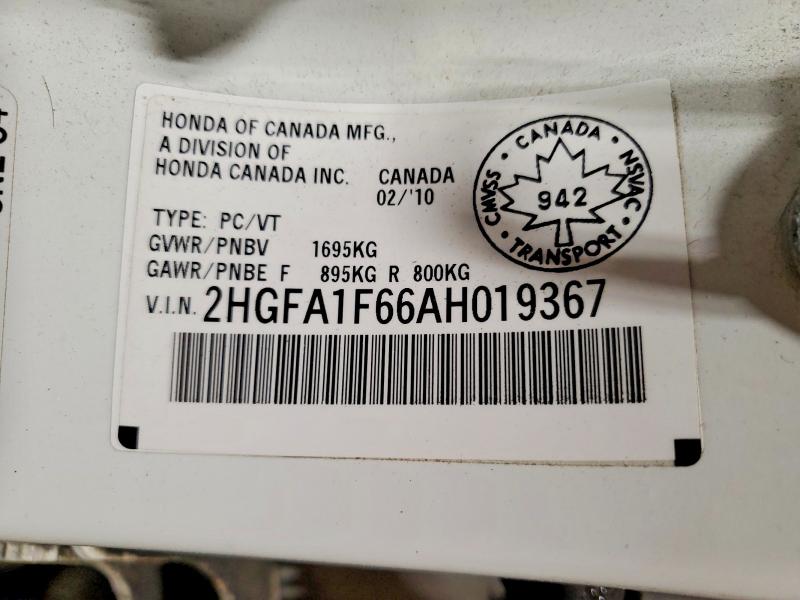 Продаж на аукціоні авто 2010 Honda Civic, vin: 2HGFA1F66AH019367, номер лоту: 98134875