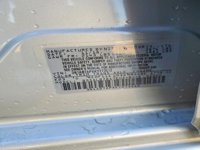 Продаж на аукціоні авто 2019 Nissan Sentra, vin: 3N1AB7APXKY273512, номер лоту: 74090065