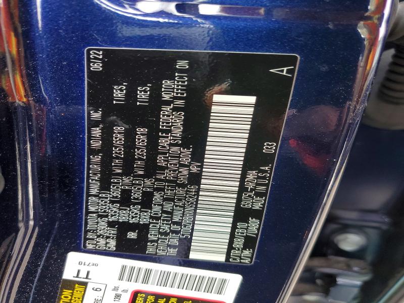 Aukcja sprzedaży 2022 Toyota Highlander, vin: 5TDGZRBHXNS582446, numer aukcji: 98155215