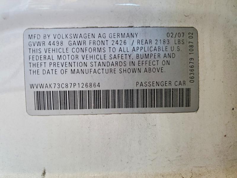 Продажа на аукционе авто 2007 Volkswagen Passat, vin: WVWAK73C87P126864, номер лота: 99369535