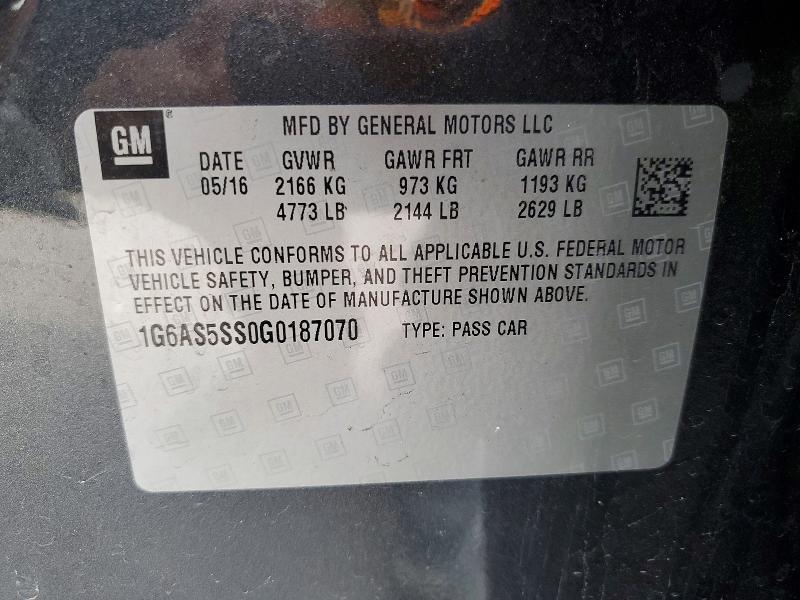 2016 Cadillac Cts მანქანა იყიდება აუქციონზე, vin: 1G6AS5SS0G0187070, აუქციონის ნომერი: 72223125