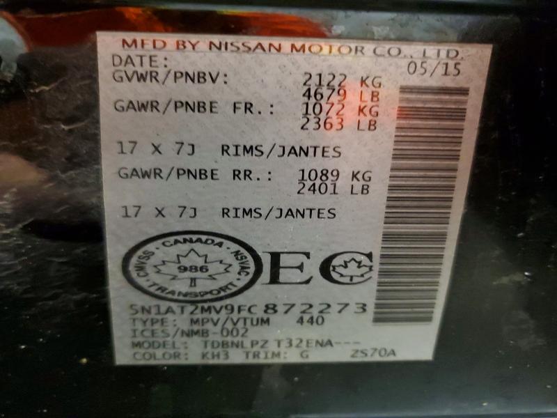 99857325 :رقم المزاد ، 5N1AT2MV9FC872273 vin ، 2015 Nissan Rogue مزاد بيع