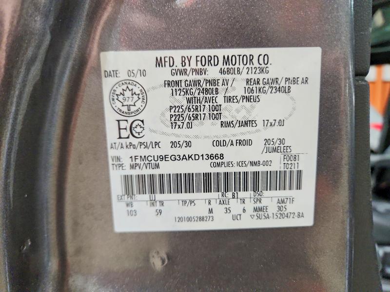 Продажа на аукционе авто 2010 Ford Escape Lim, vin: 1FMCU9EG3AKD13668, номер лота: 74575295