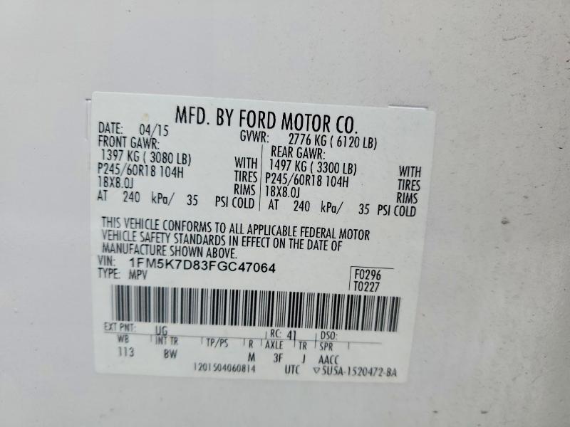 Продажа на аукционе авто 2015 Ford Explorer, vin: 1FM5K7D83FGC47064, номер лота: 73531035