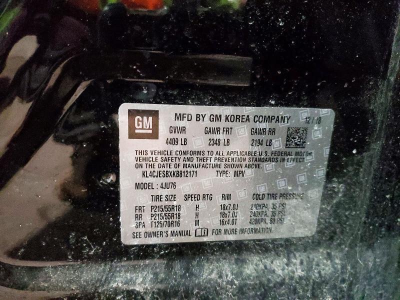 73074845 :رقم المزاد ، KL4CJESBXKB812171 vin ، 2019 Buick Encore مزاد بيع