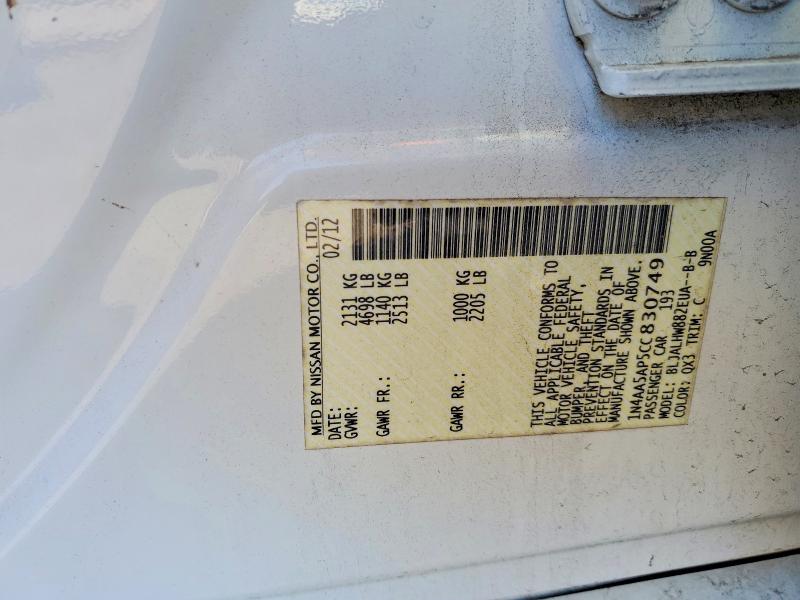 Продаж на аукціоні авто 2012 Nissan Maxima S, vin: 1N4AA5AP5CC830749, номер лоту: 74792725