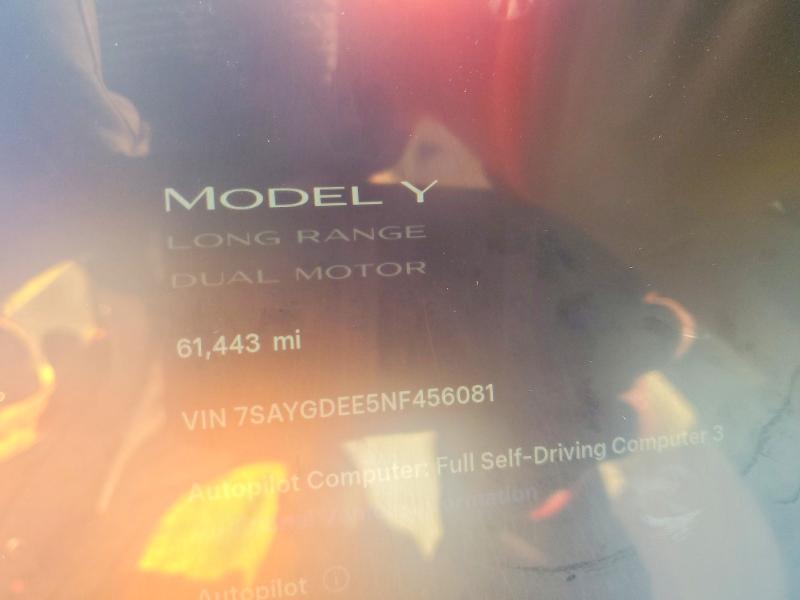 2022 Tesla Model Y მანქანა იყიდება აუქციონზე, vin: 7SAYGDEE5NF456081, აუქციონის ნომერი: 74293015