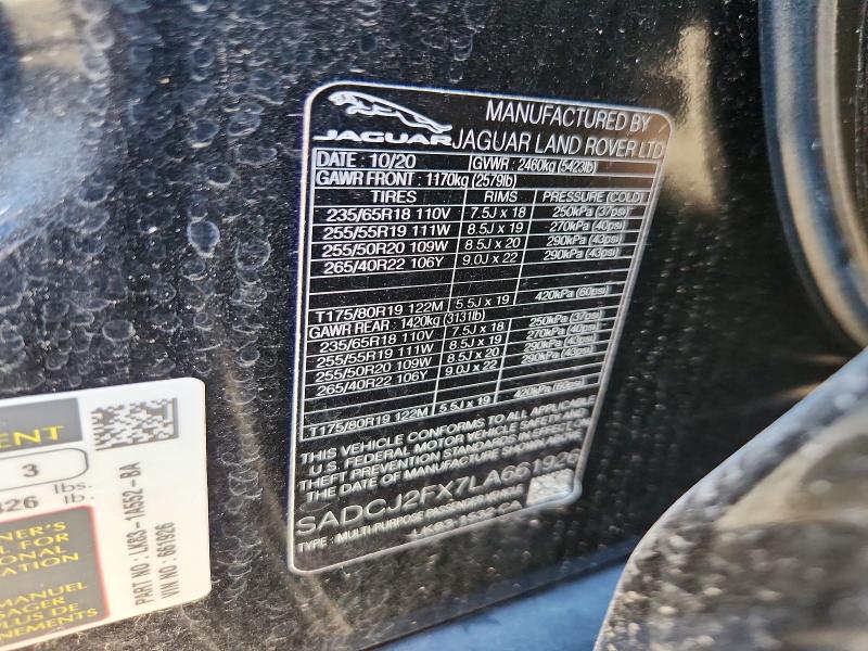 Продаж на аукціоні авто 2020 Jaguar F-pace, vin: SADCJ2FX7LA661926, номер лоту: 98550865