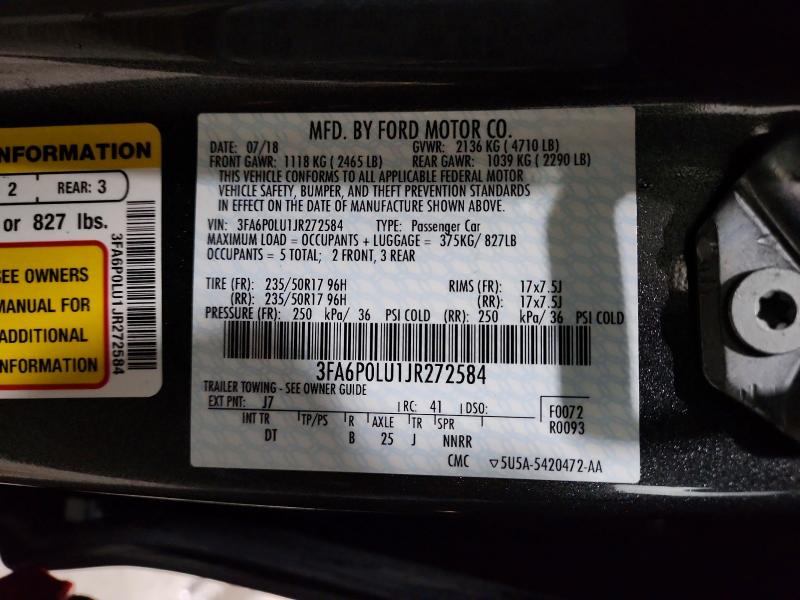 2018 Ford Fusion Se მანქანა იყიდება აუქციონზე, vin: 3FA6P0LU1JR272584, აუქციონის ნომერი: 73939105