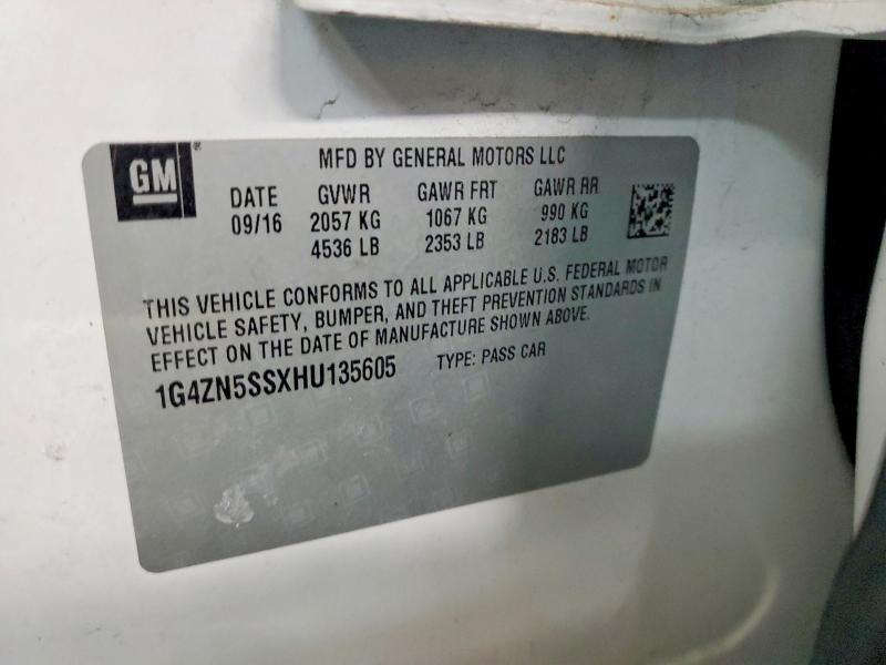 75083445 :رقم المزاد ، 1G4ZN5SSXHU135605 vin ، 2017 Buick Lacrosse مزاد بيع