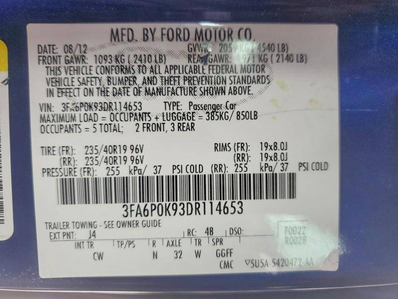 Aukcja sprzedaży 2013 Ford Fusion, vin: 3FA6P0K93DR114653, numer aukcji: 73410445