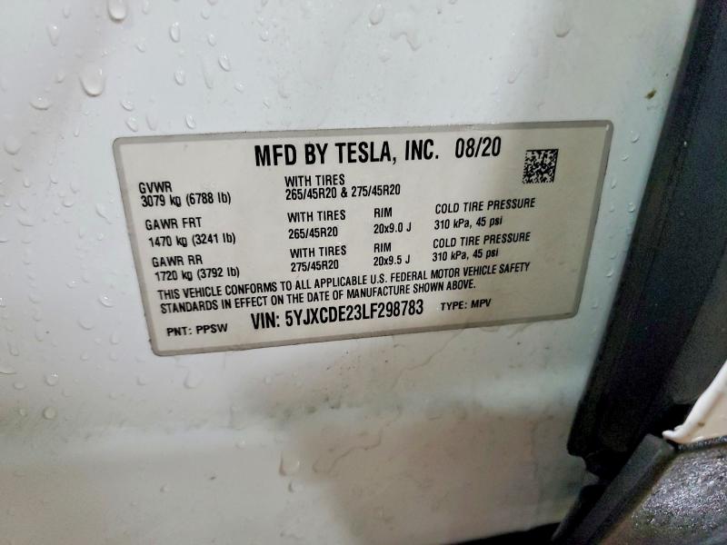 74484935 :رقم المزاد ، 5YJXCDE23LF298783 vin ، 2020 Tesla Model X مزاد بيع