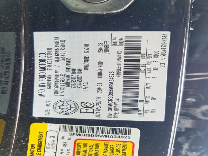 2021 Ford Bronco Spo მანქანა იყიდება აუქციონზე, vin: 3FMCR9D95MRA34825, აუქციონის ნომერი: 72967825