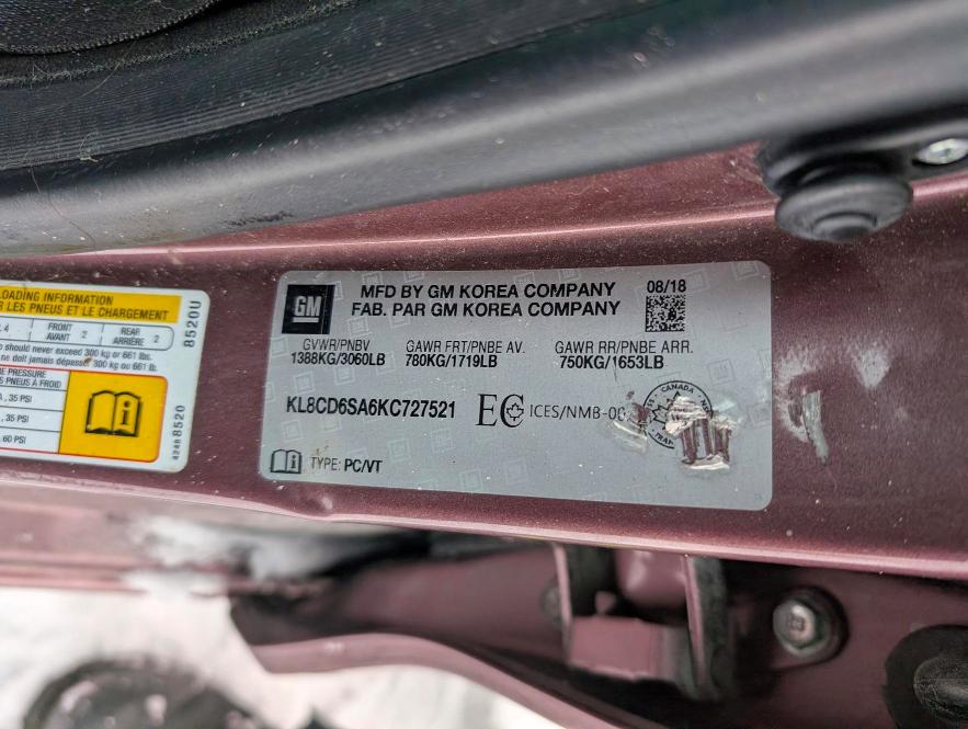 Aukcja sprzedaży 2019 Chevrolet Spark, vin: KL8CD6SA6KC727521, numer aukcji: 73431805