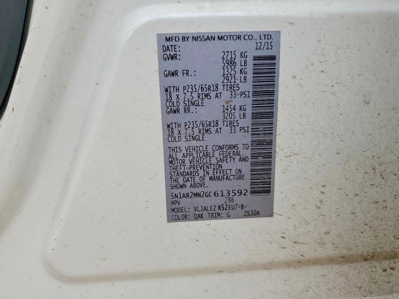 74493715 :رقم المزاد ، 5N1AR2MN2GC613592 vin ، 2016 Nissan Pathfinder مزاد بيع
