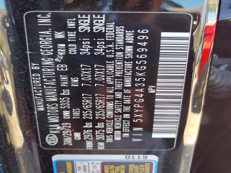 Продаж на аукціоні авто 2019 Kia Sorento L, vin: 5XYPG4A35KG569496, номер лоту: 76289995