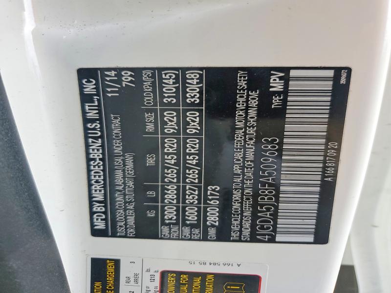 72518895 :رقم المزاد ، 4JGDA5JB8FA509683 vin ، 2015 Mercedes-benz Ml مزاد بيع