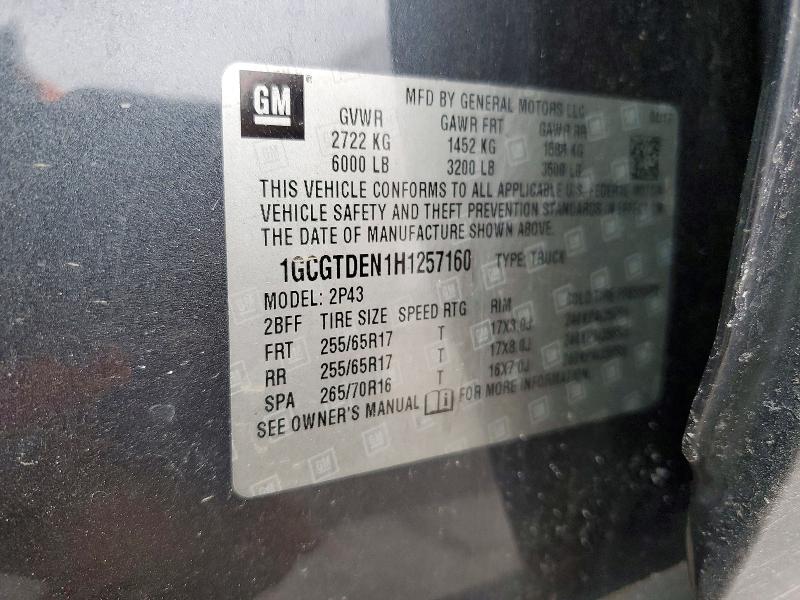 2017 Chevrolet Colorado მანქანა იყიდება აუქციონზე, vin: 1GCGTDEN1H1257160, აუქციონის ნომერი: 74605455