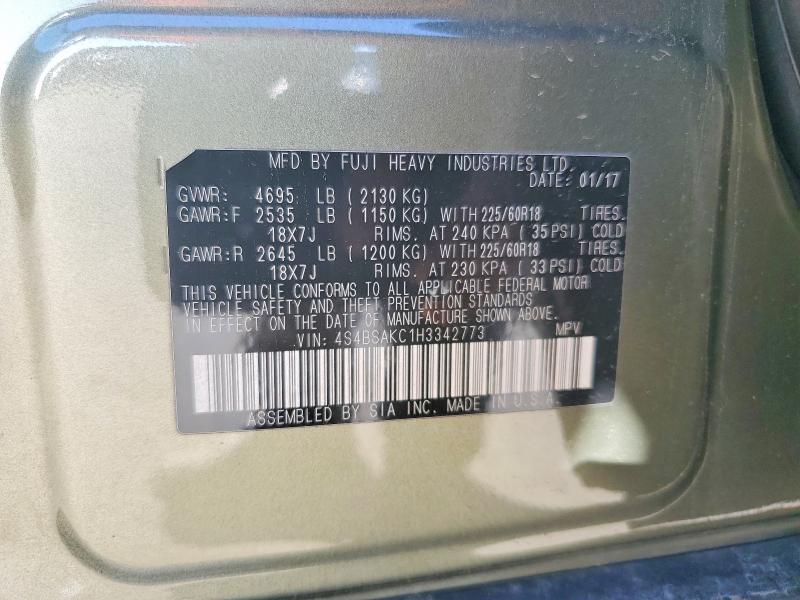 2017 Subaru Outback მანქანა იყიდება აუქციონზე, vin: 4S4BSAKC1H3342773, აუქციონის ნომერი: 98839685