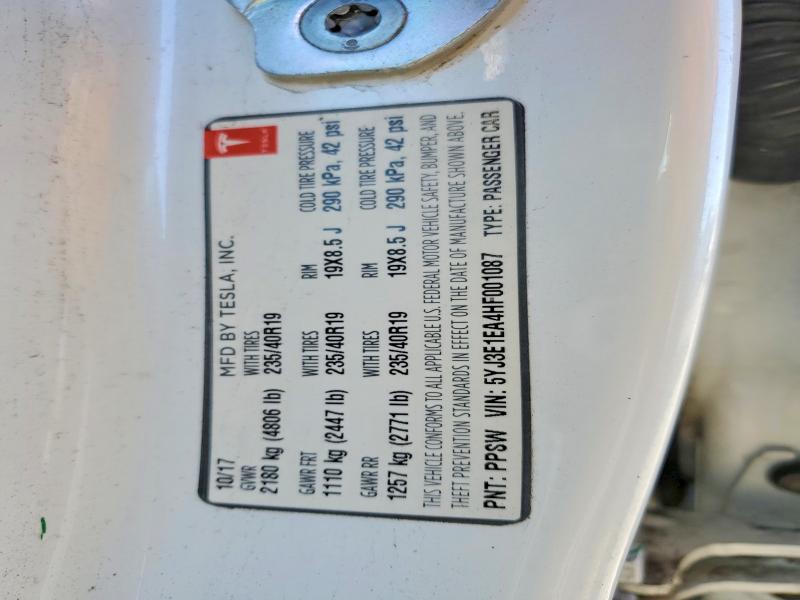 2017 Tesla Model 3 მანქანა იყიდება აუქციონზე, vin: 5YJ3E1EA4HF001087, აუქციონის ნომერი: 74110415