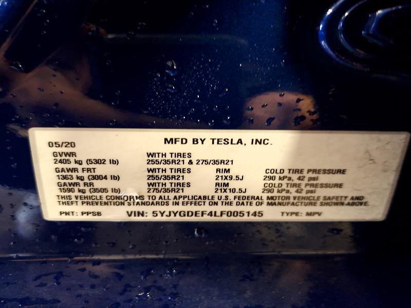 72644215 :رقم المزاد ، 5YJYGDEF4LF005145 vin ، 2020 Tesla Model Y مزاد بيع