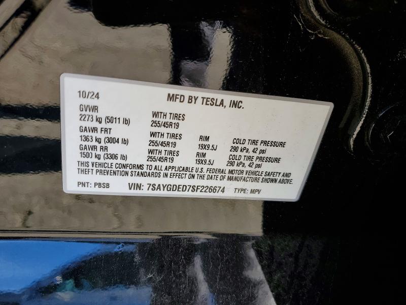 74077455 :رقم المزاد ، 7SAYGDED7SF226674 vin ، 2025 Tesla Model Y مزاد بيع
