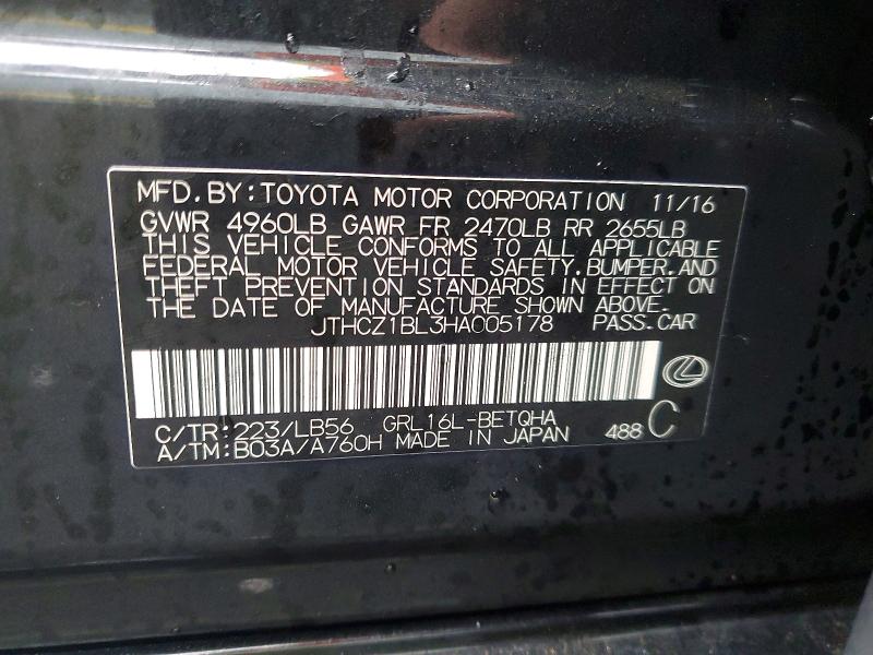 Продажа на аукционе авто 2017 Lexus Gs 350, vin: JTHCZ1BL3HA005178, номер лота: 72927445