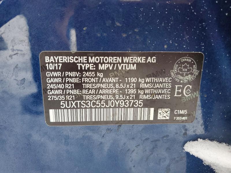 2018 Bmw X3 მანქანა იყიდება აუქციონზე, vin: 5UXTS3C55J0Y93735, აუქციონის ნომერი: 98898015