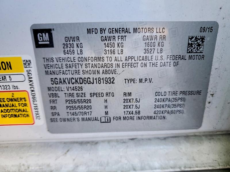 Продажа на аукционе авто 2016 Buick Enclave, vin: 5GAKVCKD6GJ181932, номер лота: 73668285