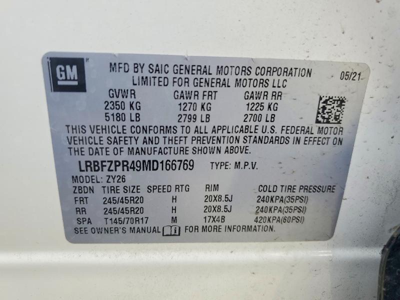 74885525 :رقم المزاد ، LRBFZPR49MD166769 vin ، 2021 Buick Envision مزاد بيع