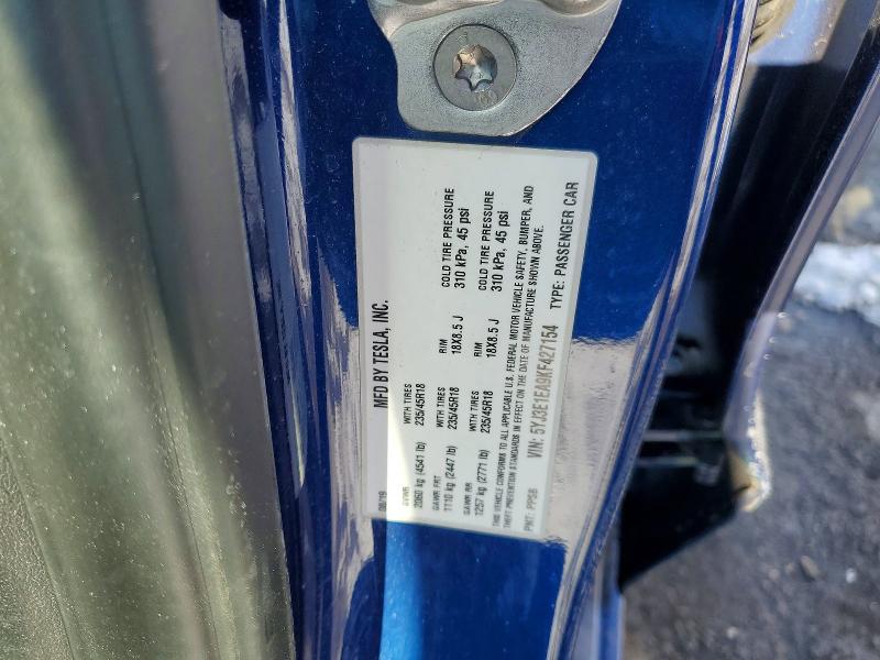 Aukcja sprzedaży 2019 Tesla Model 3, vin: 5YJ3E1EA9KF427154, numer aukcji: 75022435