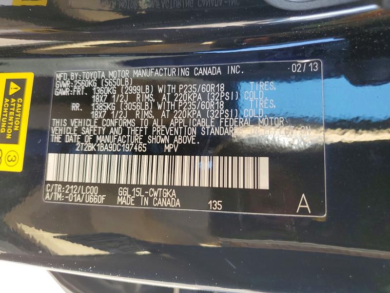 98421265 :رقم المزاد ، 2T2BK1BA9DC197465 vin ، 2013 Lexus Rx مزاد بيع