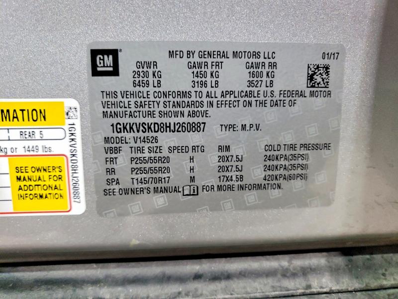 2017 Gmc Acadia Limited მანქანა იყიდება აუქციონზე, vin: 1GKKVSKD8HJ260887, აუქციონის ნომერი: 72381745