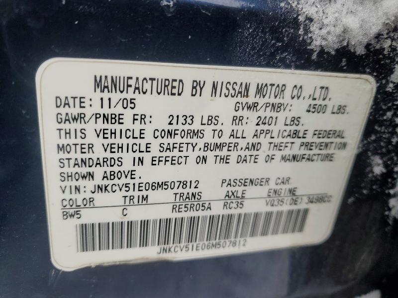 74570985 :رقم المزاد ، JNKCV51E06M507812 vin ، 2006 Infiniti G35 مزاد بيع