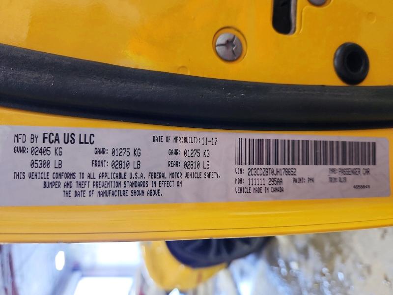 2018 Dodge Challenger მანქანა იყიდება აუქციონზე, vin: 2C3CDZBT0JH178652, აუქციონის ნომერი: 73842715