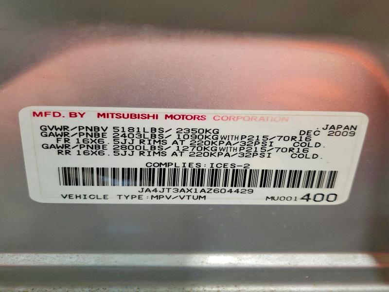 Продажа на аукционе авто 2010 Mitsubishi Outlander, vin: JA4JT3AX1AZ604429, номер лота: 75211455