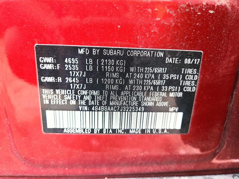 Продажа на аукционе авто 2018 Subaru Outback, vin: 4S4BSAAC7J3225349, номер лота: 73652905
