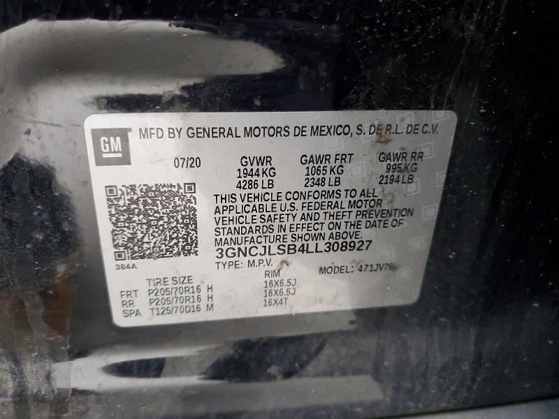 Продаж на аукціоні авто 2020 Chevrolet Trax, vin: 3GNCJLSB4LL308927, номер лоту: 74167235