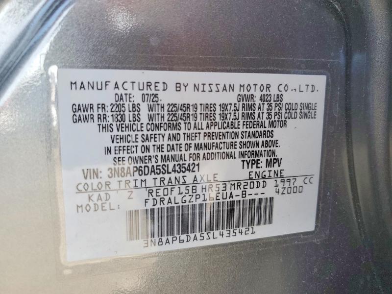 2025 Nissan Kicks მანქანა იყიდება აუქციონზე, vin: 3N8AP6DA5SL435421, აუქციონის ნომერი: 74431405