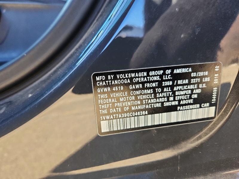 Aukcja sprzedaży 2016 Volkswagen Passat, vin: 1VWAT7A39GC046364, numer aukcji: 72263485