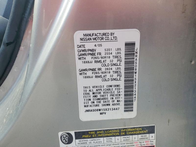 97818865 :رقم المزاد ، JNRAS08W15X213447 vin ، 2005 Infiniti Fx35 مزاد بيع