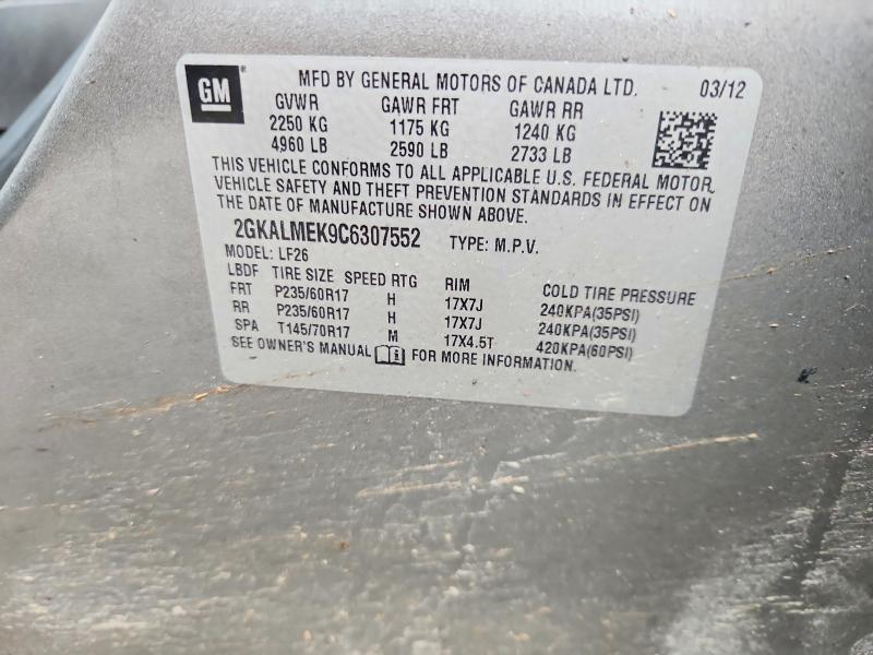 Aukcja sprzedaży 2012 Gmc Terrain, vin: 2GKALMEK9C6307552, numer aukcji: 72454925
