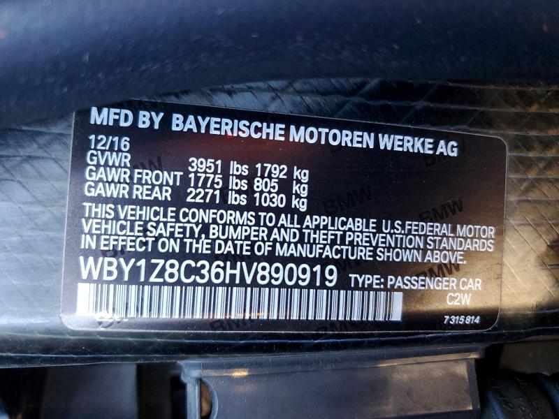 Продажа на аукционе авто 2017 Bmw I3, vin: WBY1Z8C36HV890919, номер лота: 73289355