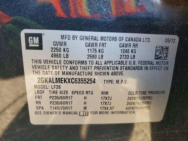 Aukcja sprzedaży 2012 Gmc Terrain, vin: 2GKALMEKXC6355254, numer aukcji: 98281805