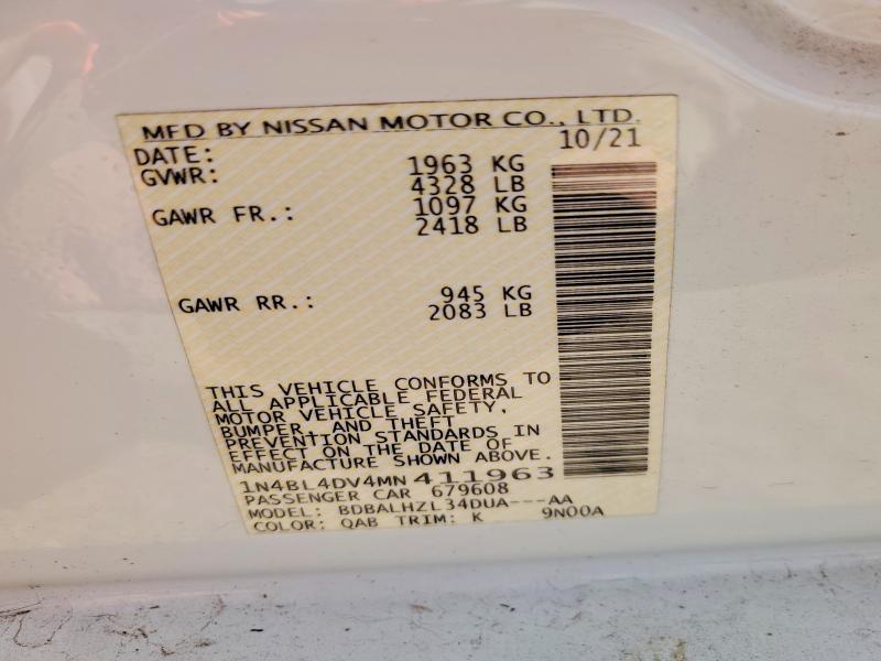 2021 Nissan Altima მანქანა იყიდება აუქციონზე, vin: 1N4BL4DV4MN411963, აუქციონის ნომერი: 98380885