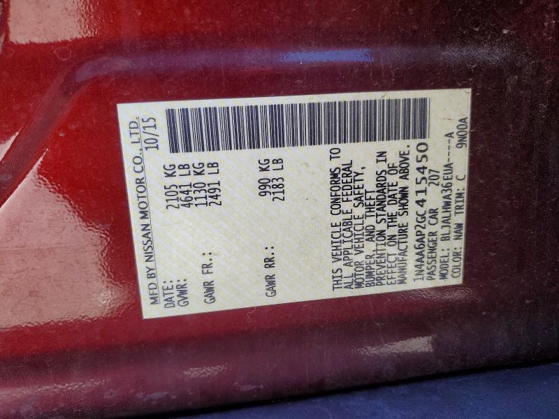 73642065 :رقم المزاد ، 1N4AA6AP2GC415450 vin ، 2016 Nissan Maxima مزاد بيع