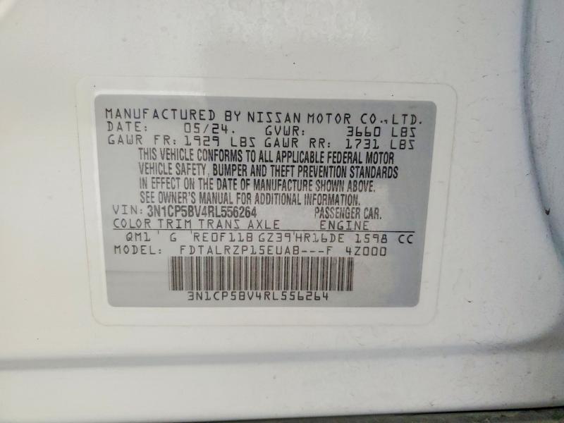 2024 Nissan Kicks S მანქანა იყიდება აუქციონზე, vin: 3N1CP5BV4RL556264, აუქციონის ნომერი: 74967705