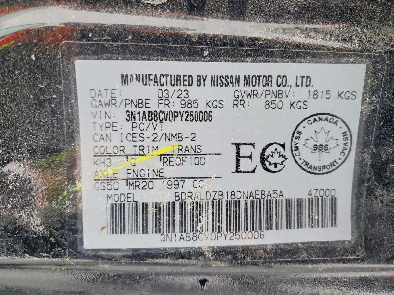 Aukcja sprzedaży 2023 Nissan Sentra, vin: 3N1AB8CV0PY250006, numer aukcji: 99671455