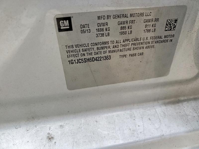98801175 :رقم المزاد ، 1G1JC5SH6D4221363 vin ، 2013 Chevrolet Sonic مزاد بيع