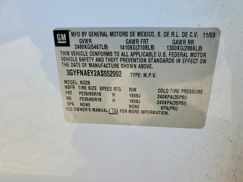 75217055 :رقم المزاد ، 3GYFNAEY2AS552992 vin ، 2010 Cadillac Srx مزاد بيع